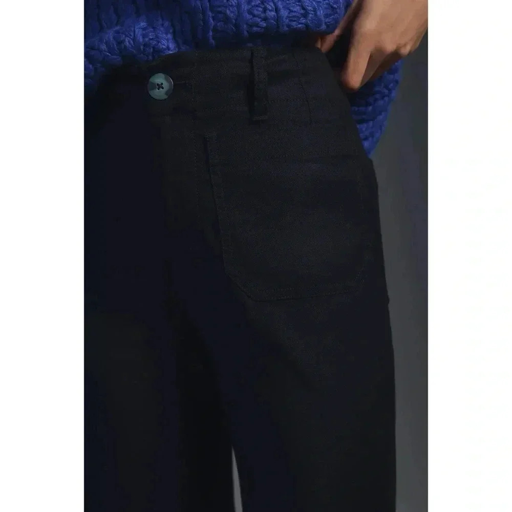 New Anthropologie The Colette Cropped Wide Leg Pants Maeve Linen Black 32 Tall - Picture 5 of 12